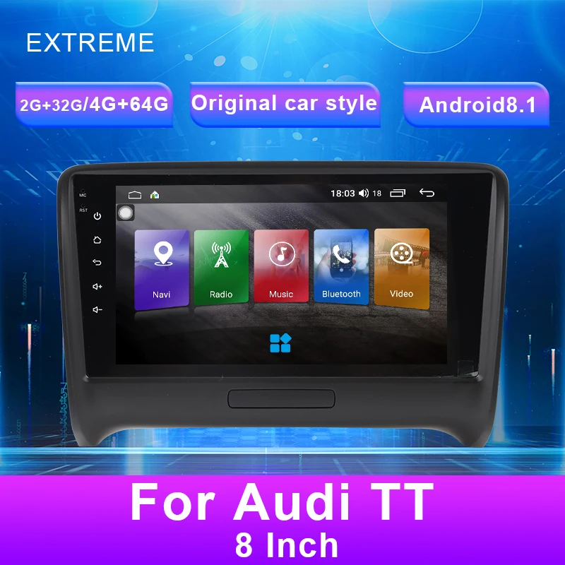 

Android 8.1 9.66 Touch car multimedia video Player carplay GPS navigation Voice Control radio Bluetooth for Audi TT subwoofer