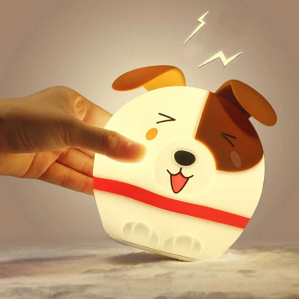Dog Shape Decorative USB Rechargeable Soft Silicone Patting Home Carton Cute Night Light Gift Bedside Colorful LED Washable