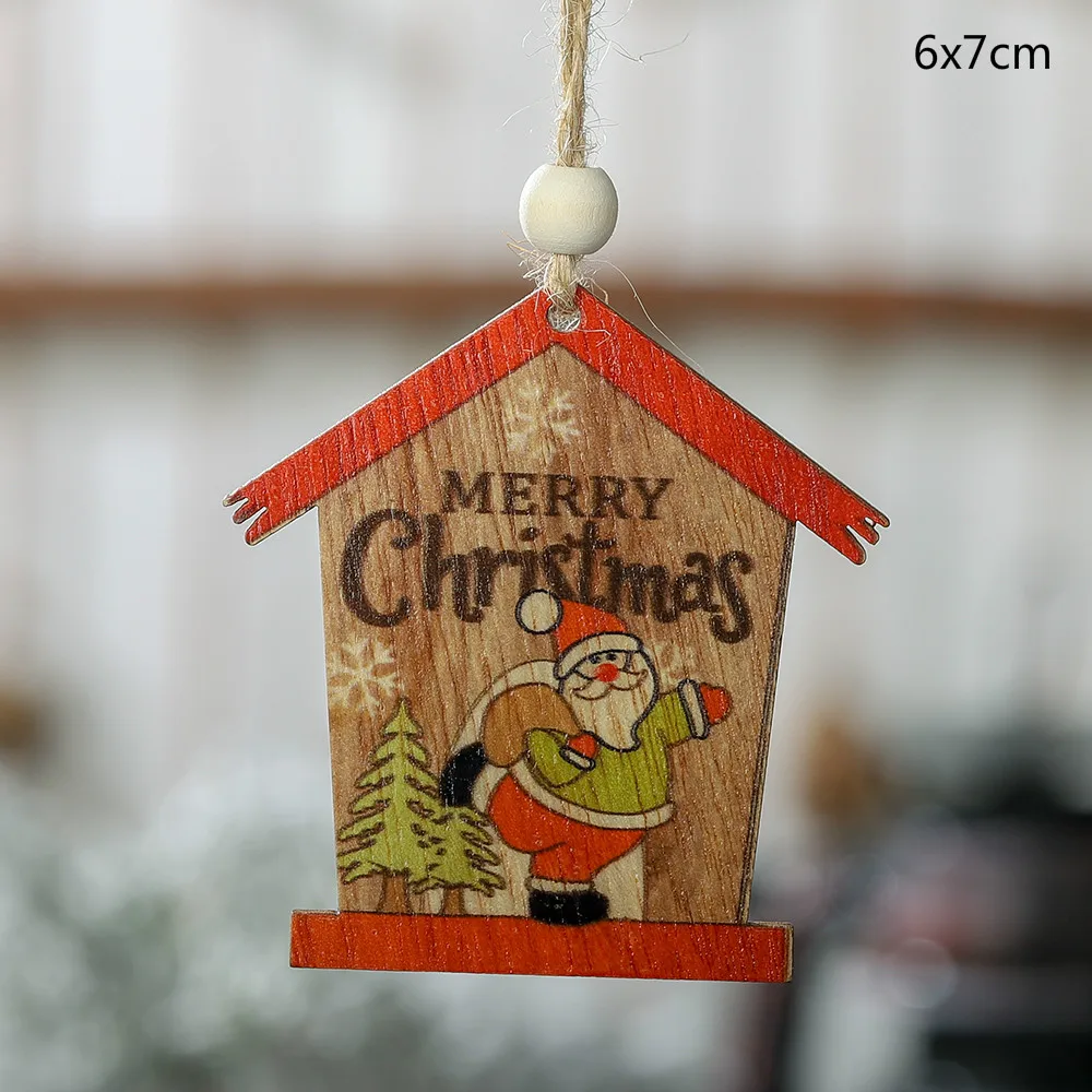 Merry Christmas Elk Деревянные Подвески, украшения орнамент с рождественской елкой DIY деревянные поделки детский подарок украшения для дома Рождественская вечеринка - Цвет: santa claus house