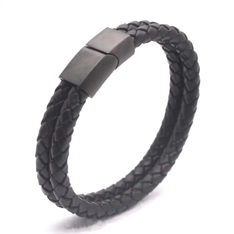 

Europe And America Minimalist Doctrine Cool Black And White with Pattern Double Layer Leather Bracelet Men And Women COUPLE'S Ti