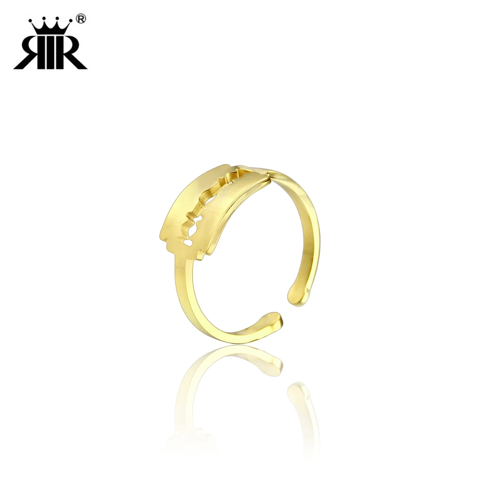 

RIR Stainless Steel Small Punk Laser Cutting Blade Ring Golden Razor Blade Adjustable Ring Razor Men's Charm Jewelry