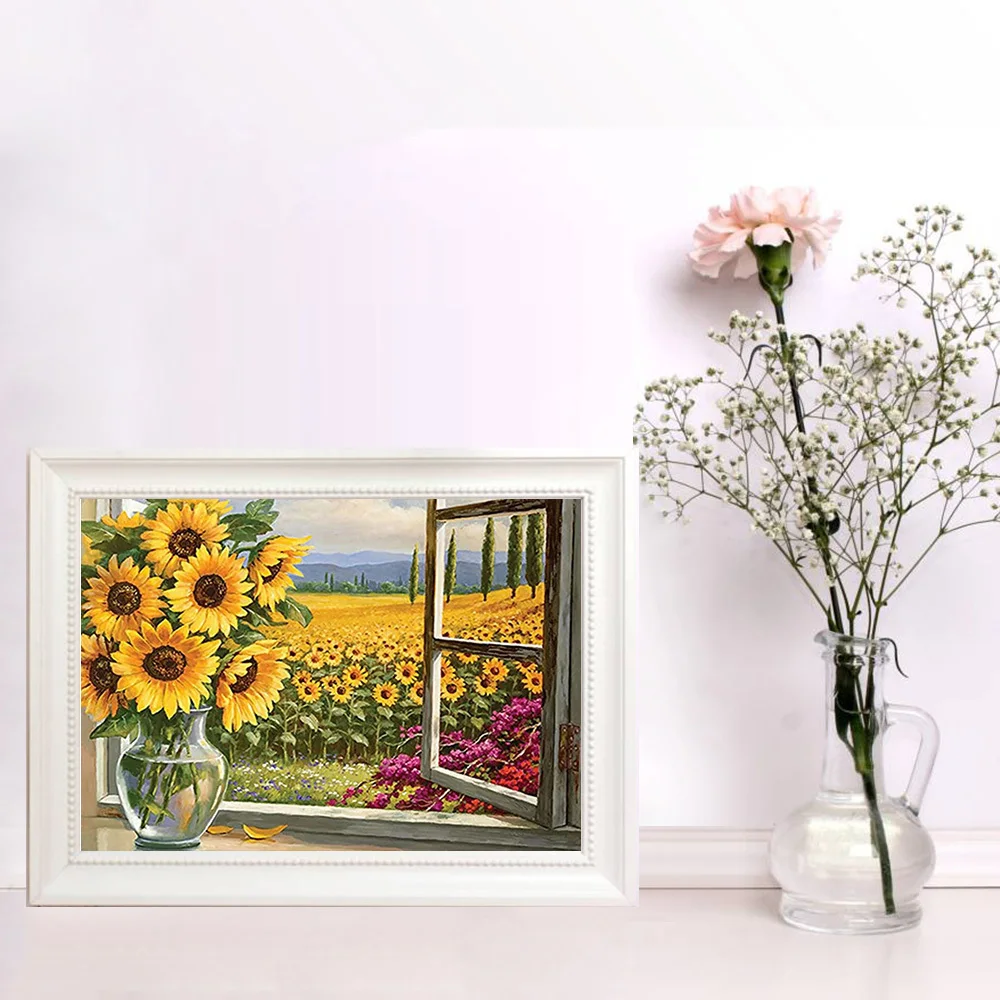 Diamond Painting Kit Sunflower Home Decor Square/round Diamond Embroidery Window Floral Mosaic Wall Sticker
