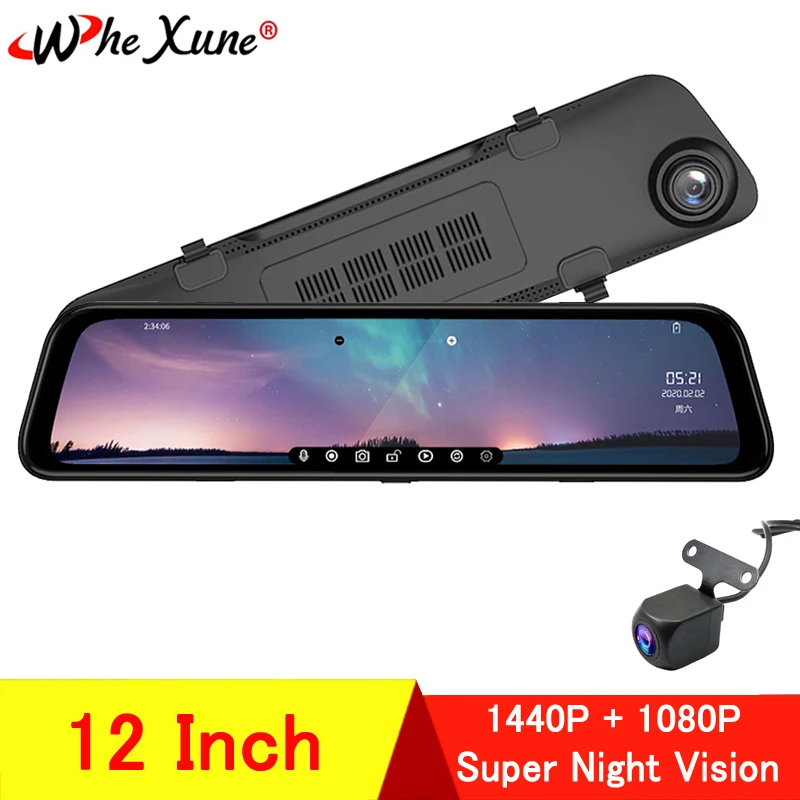WHEXUNE в виде бабочек новинка 12 дюймовое зеркало 1440P Видеорегистраторы для
