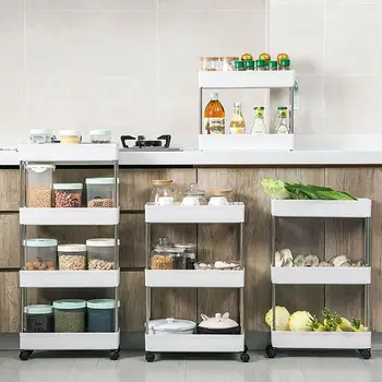 

2/3/4 Tiers Removable Gap Storage Shelf Kitchen Trolley Living Room Bathroom Multi-layer Storage Rack With Wheels