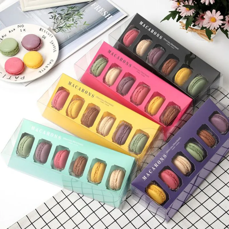 5pcs High Quality six color for wedding or party use macaron boxTransparent macaroon box with open window and plastic paper box