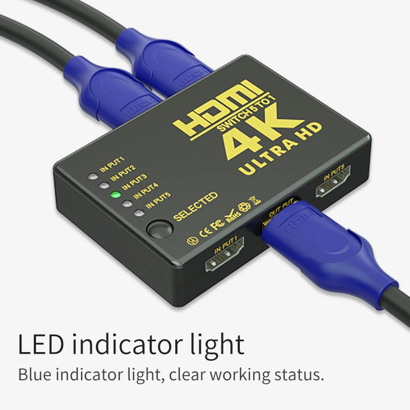 HDMI коммутатор 4K 3x1 3 вход 1 выход с ИК-пультом дистанционного управления для xbox 360 PS4 Smart Android HDTV 5 в 1 выход HDMI переключатель