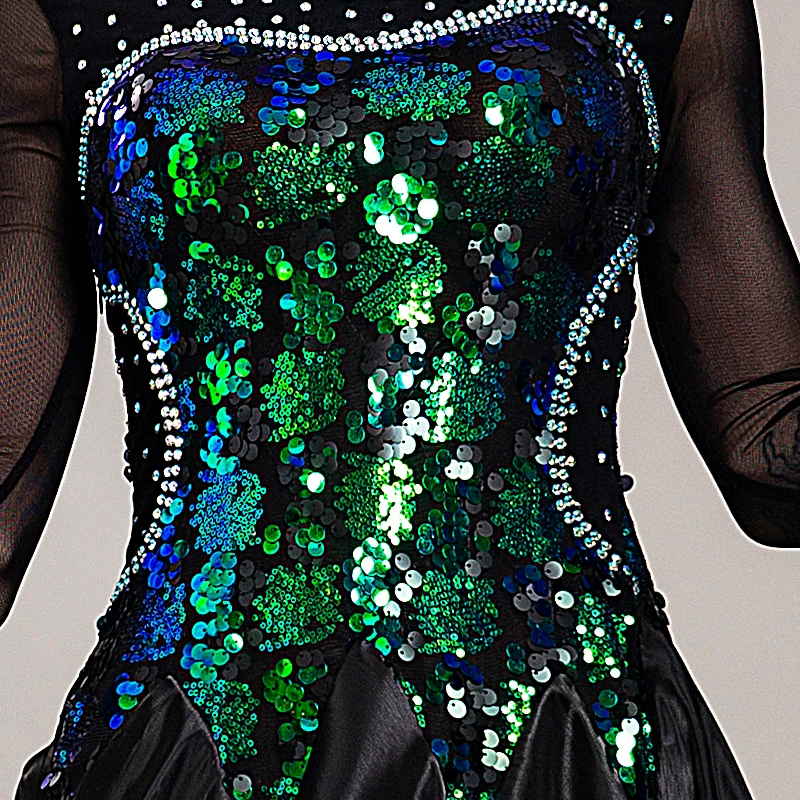 Черное бальное платье, стандартное танцевальное платье для соревнований, платье для вальса, современные танцевальные костюмы для танцев, Одежда для танцев, длинное бальное платье