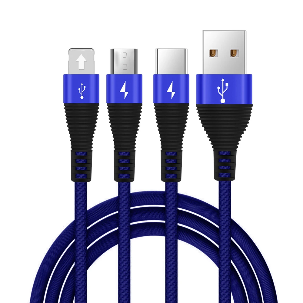 Darkblue 1,2 м USB кабель для iPhone XS X 8 7 6 11 зарядное устройство 3 в 1 микро USB кабель для samsung USB Кабели Шнур TypeC Мобильные кабели - Цвет: Darkblue
