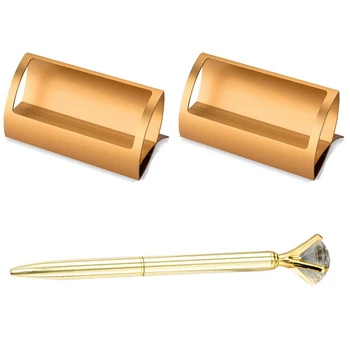 

Business Card Holder for Desk (2 Pack, Gold) with Large Diamond Black ical Pens Fashion School Office Supplies(Gold)