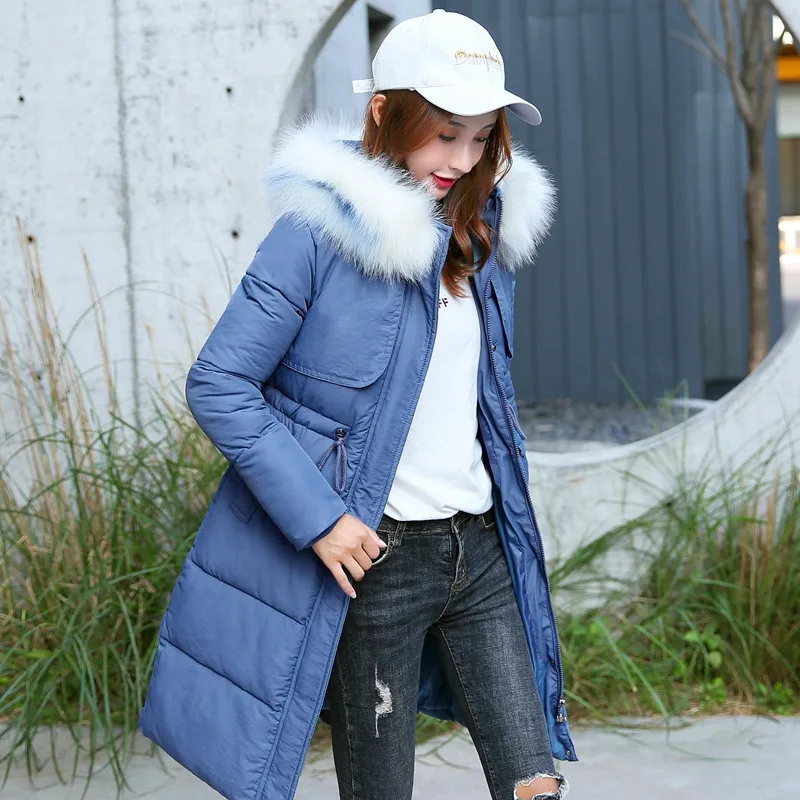 

2019 China Gedi Love New Style Winter Korean-style Large Fur Collar Cotton-padded Clothes Women's Mid-length Slim Fit Slimming d