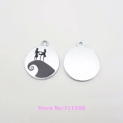 Sally N Jack On Christmas Hat Round Plate Nightmare Before Christmas Dangle Necklace Bracelet Pendants For DIY Fashion Jewelry