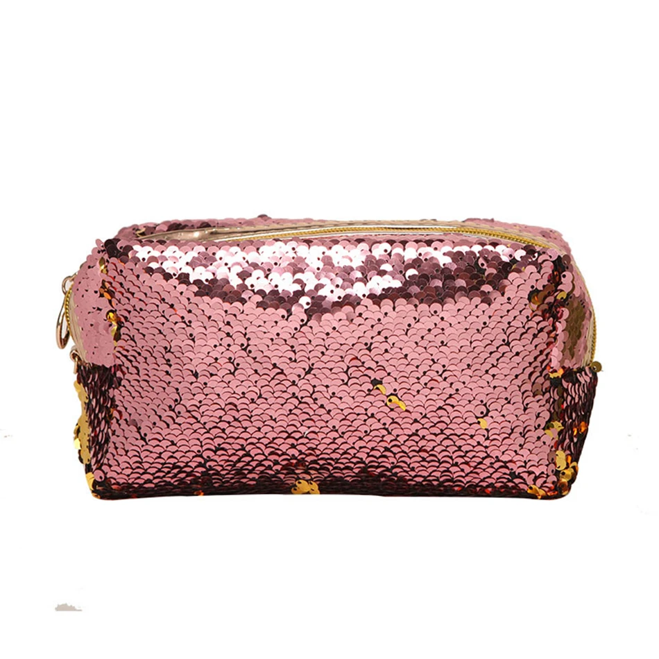 Fashion Sequin Glitter Portable Cosmetic Bag Organizer Holder Small Makeup Case Travel Storage Beauty Wash Zipper Women Girl Box