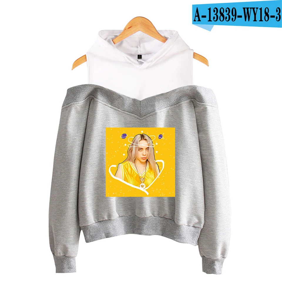 Billie Eilish 2D принт повседневные толстовки с открытыми плечами толстовка популярные модные удобные уличные женские сексуальные толстовки для женщин - Цвет: gray