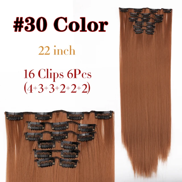 Synthetic 6H/613# Clip In On Hair Extensions 6Pcs/Set 16 Clips Hair Extension Full Head 55Cm Straight Synthetic Fiber Hairpieces 30