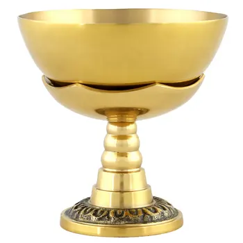 

Pure Copper Butter Candle Holder Buddha Lamp Holder Buddhism Temple Craft Ornaments Candle Rack (Light Yellow)