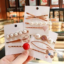 1 упаковка = 2/3/4/5 для девочек из двух предметов с милым рисунком пчелы с бантом и принтом в виде сердечек, в виде ракушки свадебные туфли с отделкой жемчугом и прозрачными стразами в виде Заколки для волос зажим для волос золото Головные уборы модные заколки для волос