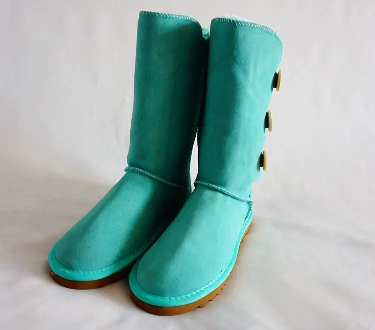 Классические зимние женские сапоги; теплые зимние сапоги; австралийские высокие сапоги на меху из натуральной кожи с тремя пуговицами; женская обувь больших размеров - Цвет: Az703 green
