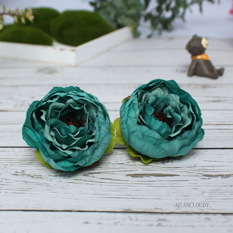 Green 100 штук diy Искусственные европейские пионы и камелии шелковые головки цветов Свадебные настенные украшения гирлянды фотостудия D65 - Цвет: Green