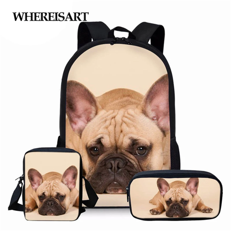 Bulldog-Print Bookbags School-Backpack Animal Teenager Girls Kids Student French WHEREISART