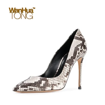 

Wanhuatong Woman Fashion Pointed Toe Stiletto Heel Business Office Sexy Snake Skin Pattern Shoes Size45