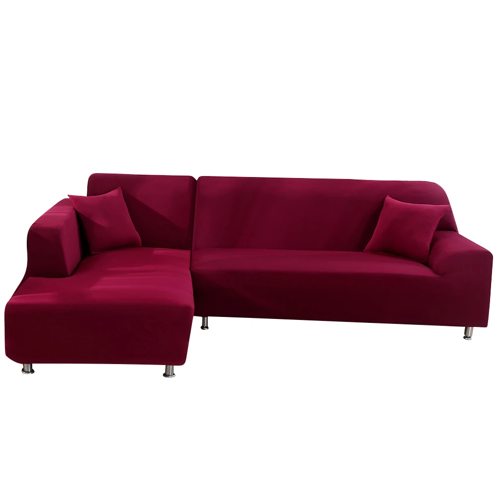 L-образные чехлы для диванов, растягивающиеся чехлы из спандекса для угловых диванов, 2 шт., секционный шезлонг для гостиной, эластичные чехлы для диванов - Цвет: L-wine red