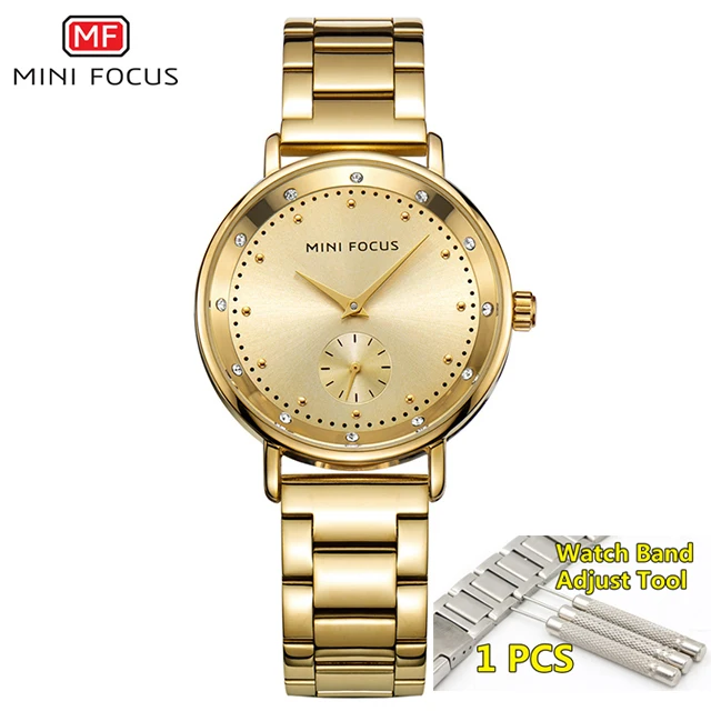 gold-with-tool Minifocus женские роскошные Брендовые Часы золотые кварцевые женские часы водонепроницаемые золотые часы женские Montre Femme Relogio Feminino - Цвет: gold-with-tool