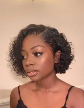 Pelucas de encaje frontal de corte pixie Bob, 150, 180, 250%, rizado, cabello humano con cierre de encaje Remy prearrancado