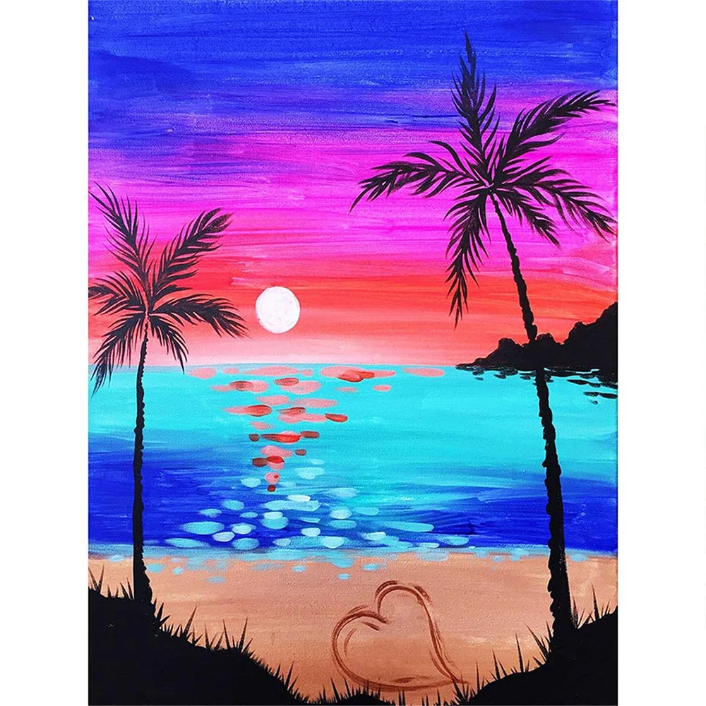 

Landscape Seaside Moon Printed 11CT Cross-Stitch DIY Embroidery Complete Kit Sewing Painting Hobby Handmade Design Counted Gift