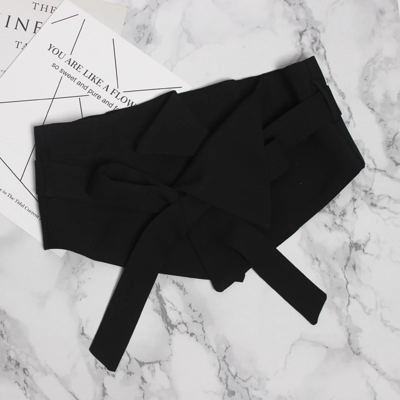 [EAM] Черный тканевый Асимметричный Бандаж с широким поясом индивидуальный