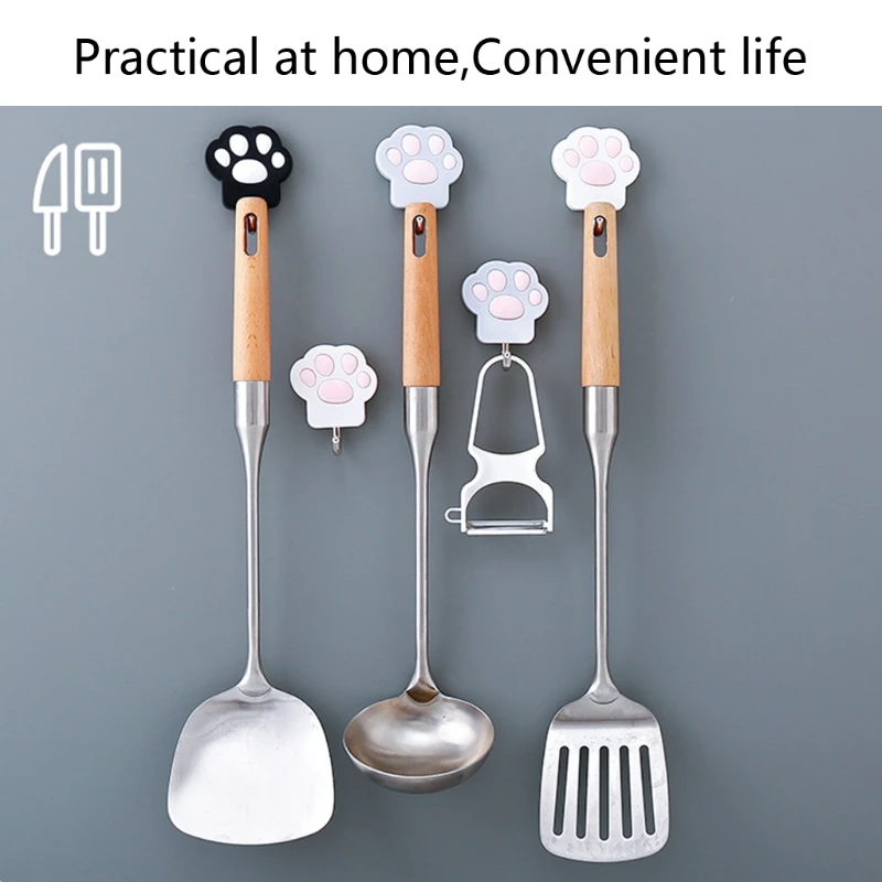 Wall Mount Hooks Creative Cats Paw Shape Hanger Punch Free Wall Mount Hook Towel Holder Home Storage Organizer