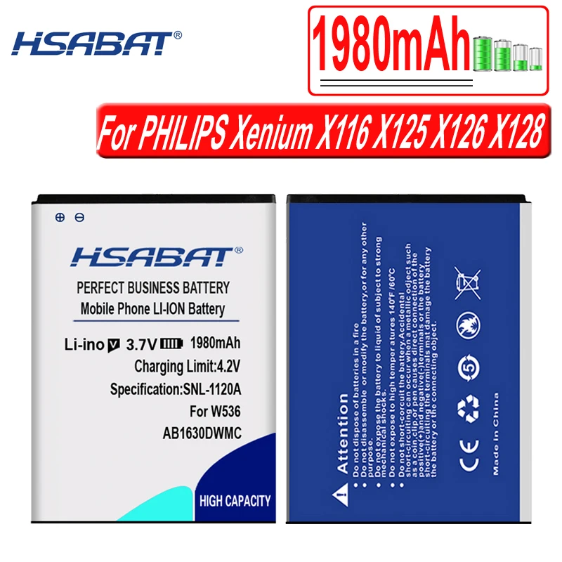 HSABAT AB1630DWMC 1980 мА/ч, Батарея для PHILIPS W536 W635 W6350 CTW536 X2560 W635 W6350 T539 D633