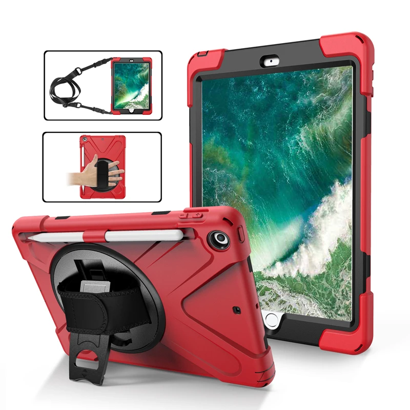 

Case For New iPad 9.7" 2017 2018 with Pencil Holder Heavy Duty Rugged Protection Cover with Kickstand Hand+Neck Strap