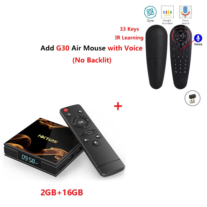 2G16G add g30s Предпродажа HK1 LITE Smart Android 9,0 ТВ приставка RK3228A 2,4G wifi 4K медиаплеер 100M LAN USB2.0 H.265 2G 16G телеприставка vs HK1 max - Цвет: 2G16G add g30s
