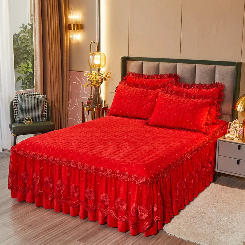 Details about   Velvet Lace Quilted Bed Skirt Elastic Twin Full Queen King Dust Ruffle Bedspread 