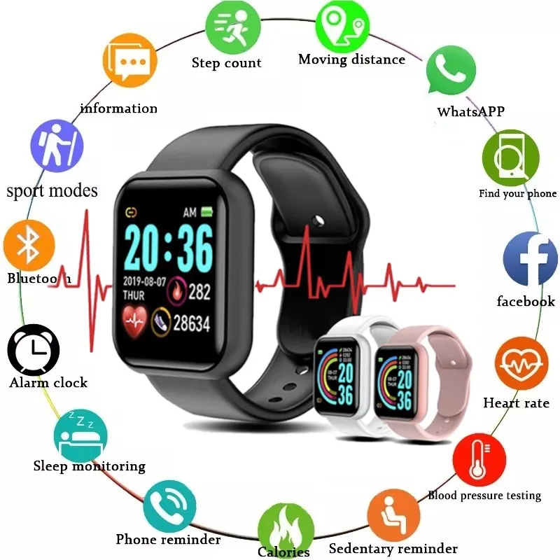 Smart Watch Men Women Chil Smartwatch Heart Rate Blood Pressure Monitor Fitness Tracker Bracelet for Android and IOS | Электроника