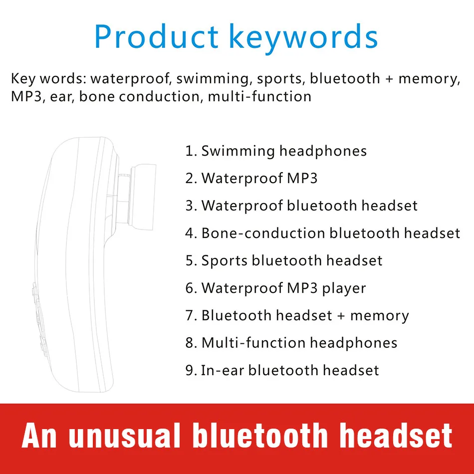 Mp3-плеер Eearbuds водонепроницаемые 8 Гб 5,0 Bluetooth наушники для плавания/вождения/бега/работы Беспроводные Наушники Гарнитура костной проводимости