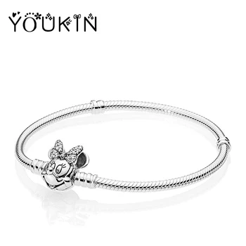 

High Quality Mickey Minnie Bracelet Clip Beads Base Snake Chain Fit Original Charms Pandora Women Jewelry Pulseras Girl Gift DIY