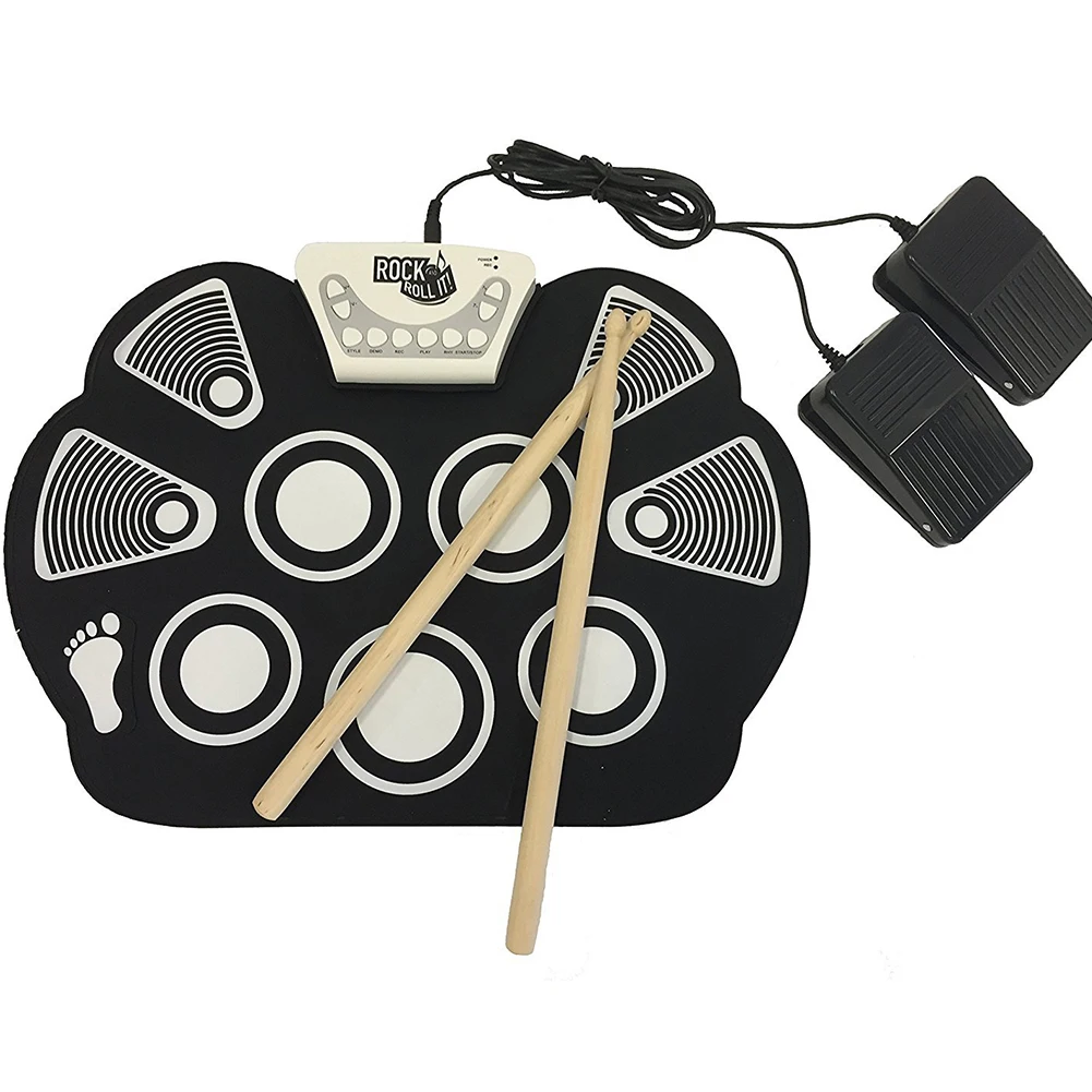

Silicone Kids Roll Up Beginners Musical Instrument Drum Pad Gift Electronic Percussion Stick Pedal USB Professional Foldable