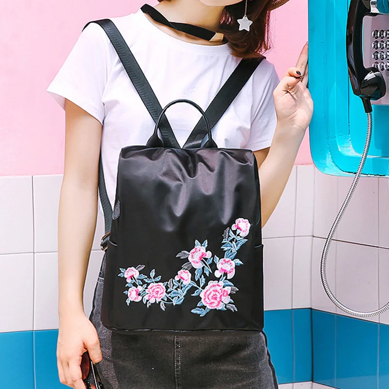 National Wind Embroidery Nylon Backpack Oxford Cloth Waterproof Anti-Theft Travel Fashion Shoulder Bag
