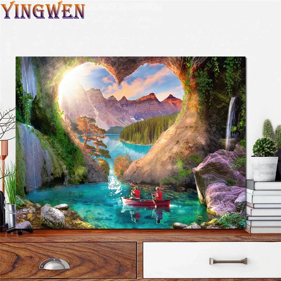 Картина для вышивки крестиком Стразы с изображением озера и гор | Дом сад