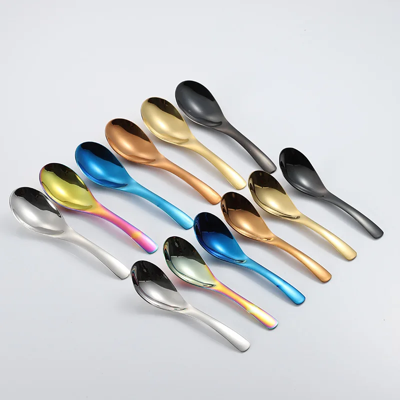 304 Stainless Steel Spoon Household Adult Eating Spoon Children Deepened round-Bottom Small Ladel Short-Handled Spoon