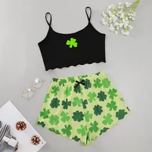 Women's Sleepwear Cute Cartoon Print Short Set Pajamas for Women Pajama Set Sweet Short Sleeve V-Neck & Shorts Summer Pijama