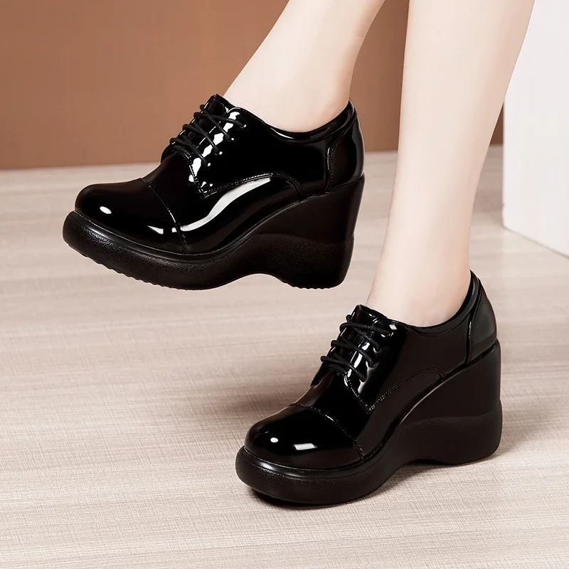 Plus Size 32-43 Platform Wedges Shoes Women Patent Leather 2021 Fall Winter High Top Heels Ladies Fur Shoe | Обувь