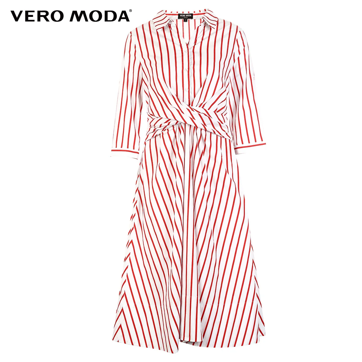 Vero Moda Новая женская рубашка воротник 3/4 рукава Талия слоистый дизайн платье в полоску | 3183SZ503