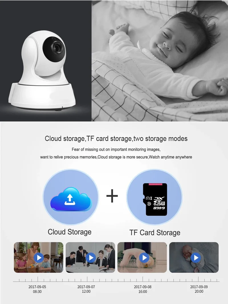 HD 1080P ip-камера Беспроводная камера наблюдения Wifi камера Облачное хранилище ночного видения Двусторонняя голосовая домашняя умная видеоняня