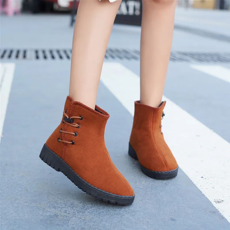 

2019 Winter New Style Women's Mid-top Snow Boots Breathable Casual Solid Color Cotton-padded Shoes Flat Wear-Resistant Casual Ho