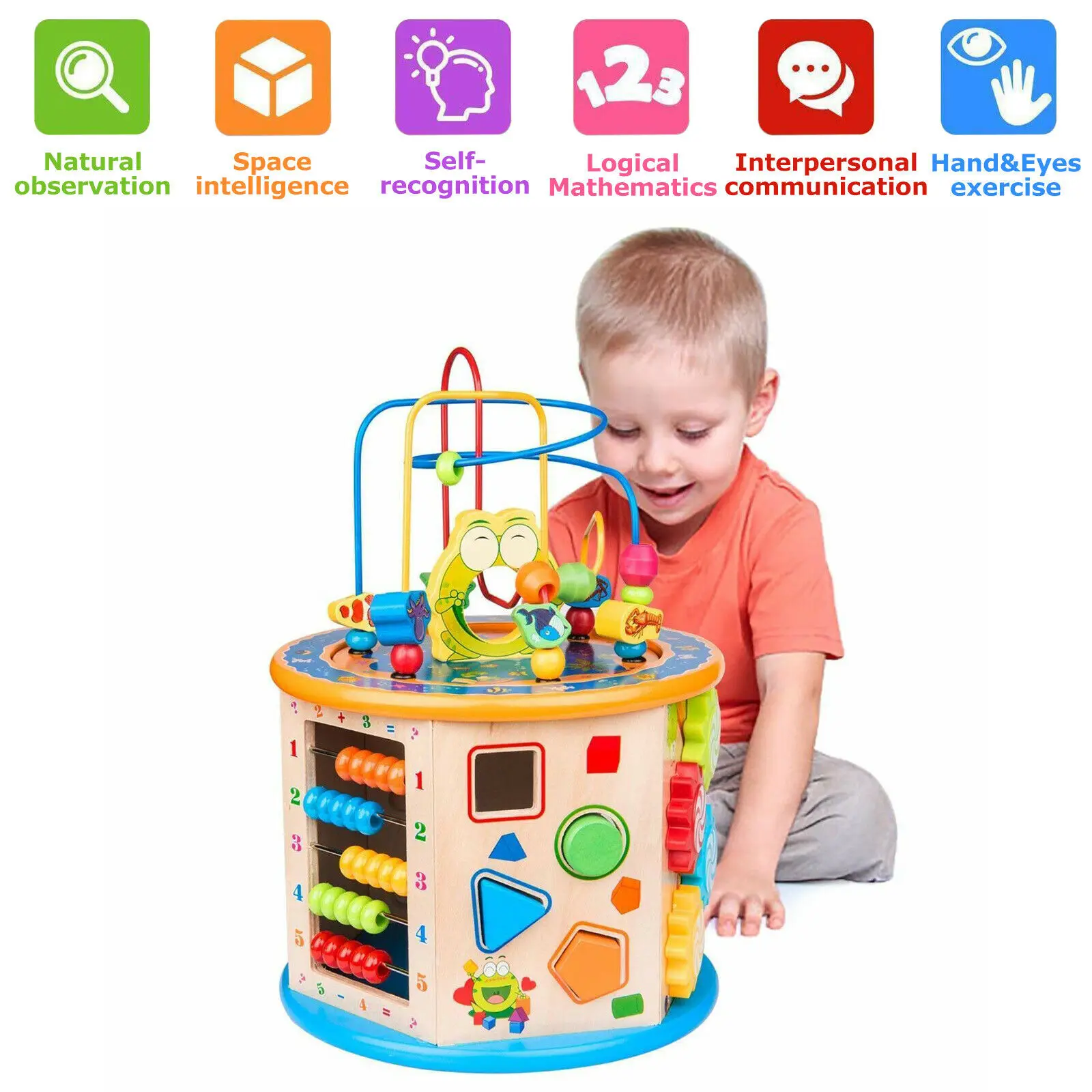 

Montessori Wooden Toys Wooden Circles Bead Wire Maze Roller Coaster Educational Wood Puzzles Kid Toy