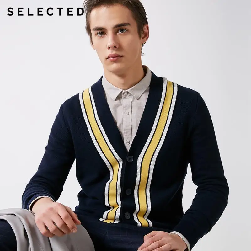 

SELECTED Men's 100% Cotton Striped Cardigan Knit S|419124527