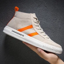 Г. Мужская Осенняя обувь из вулканизированной кожи Классическая парусиновая обувь однотонные кроссовки со шнуровкой для пары обувь для взрослых с высоким берцем Zapatos De Hombre