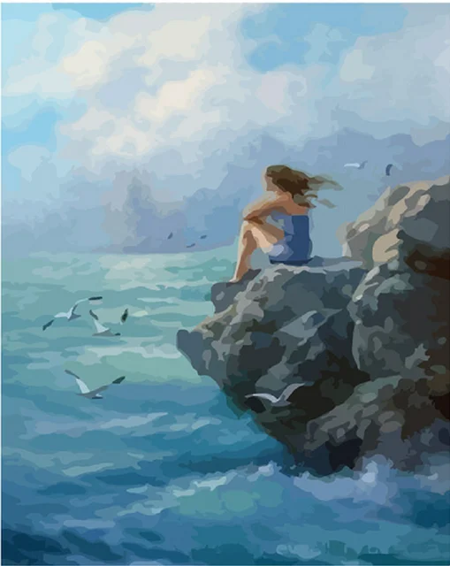 Seaside Girl DIY Canvas Painting by Numbers kids adults Acrylic abstract Oil paint by numbers Picture  For Wall modern Art 995506